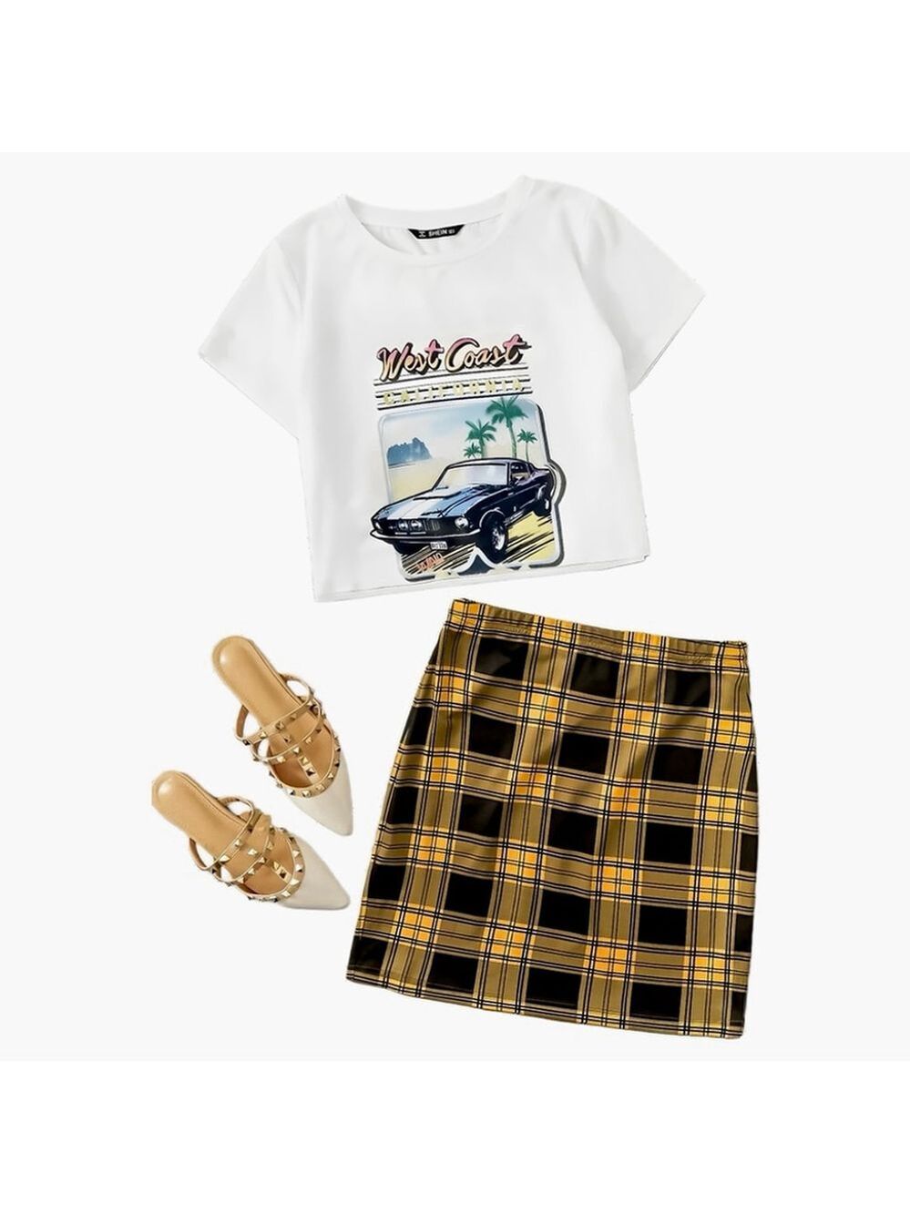 NWOT SHEIN Women's Yellow & Black Plaid High-Waist Pull-On Mini Skirt – Size XS